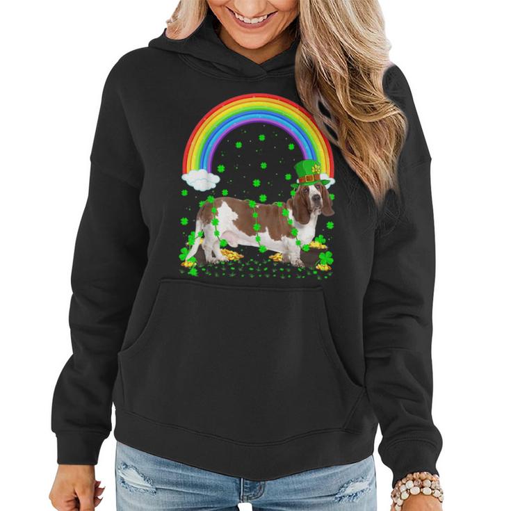 Funny Shamrock Vintage Rainbow Basset Hound St Patricks Day  Women Hoodie