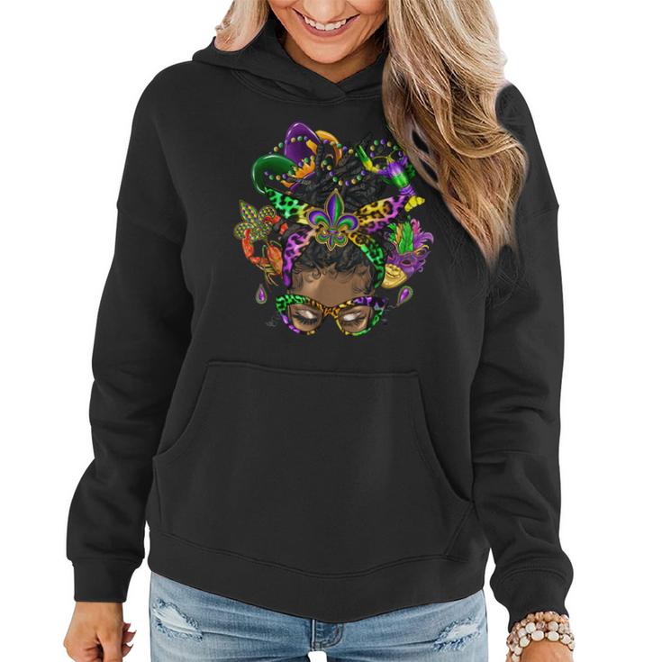 Afro Messy Bun Happy Mardi Gras Black Women Carnival  Women Hoodie