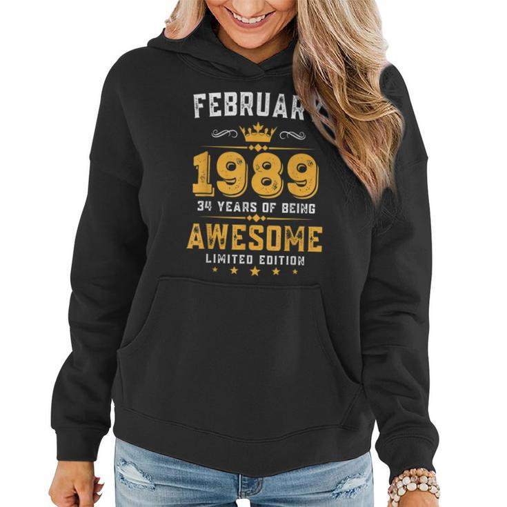 34 Years Old Gifts Vintage February 1989 34Th Birthday  Women Hoodie