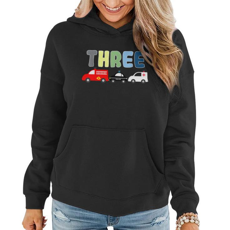 3Rd Birthday Party Emergency Vehicles Fire Truck Police Car Women Hoodie
