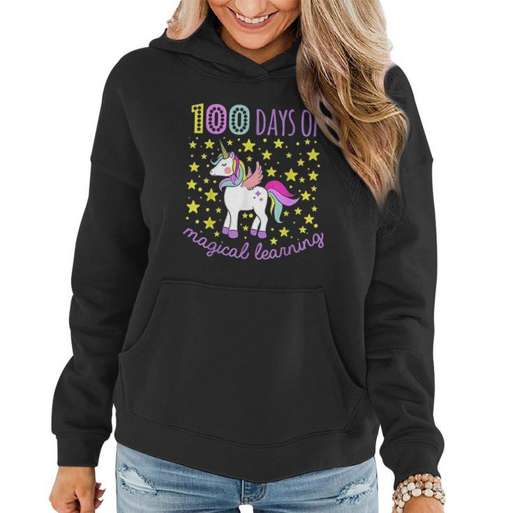 Adorable 100 Days Of Magical Learning School Unicorn Women Hoodie Graphic Print Hooded Sweatshirt