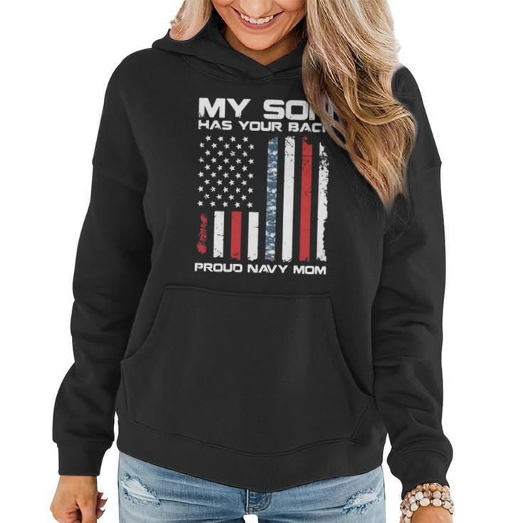 American Flag My Son Has Your Back Proud Navy Mom Women Hoodie Graphic Print Hooded Sweatshirt
