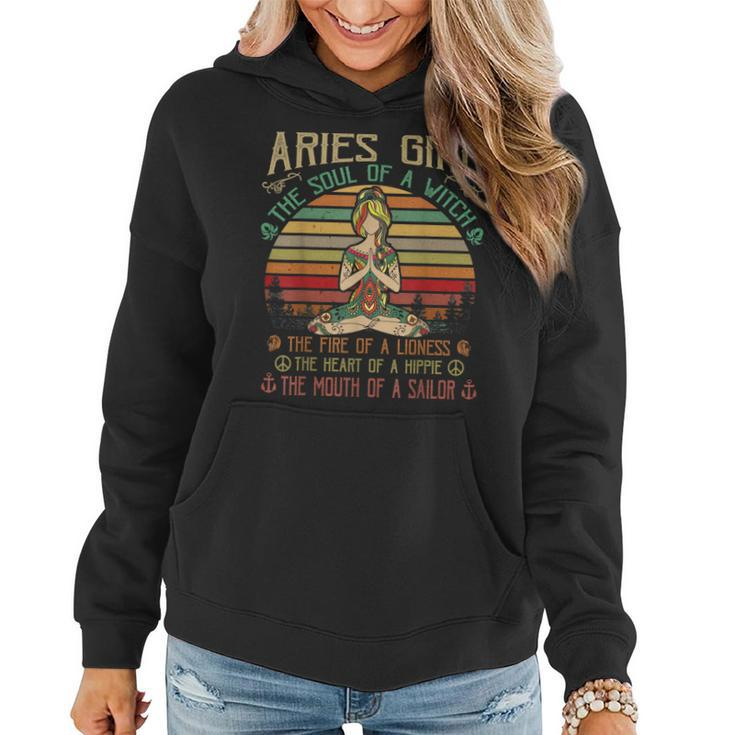 Aries Girl The Soul Of A Witch Birthday Women Love Yoga Women Hoodie