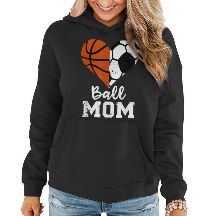 Ball Mom Heart Funny Soccer Basketball Mom  Women Hoodie