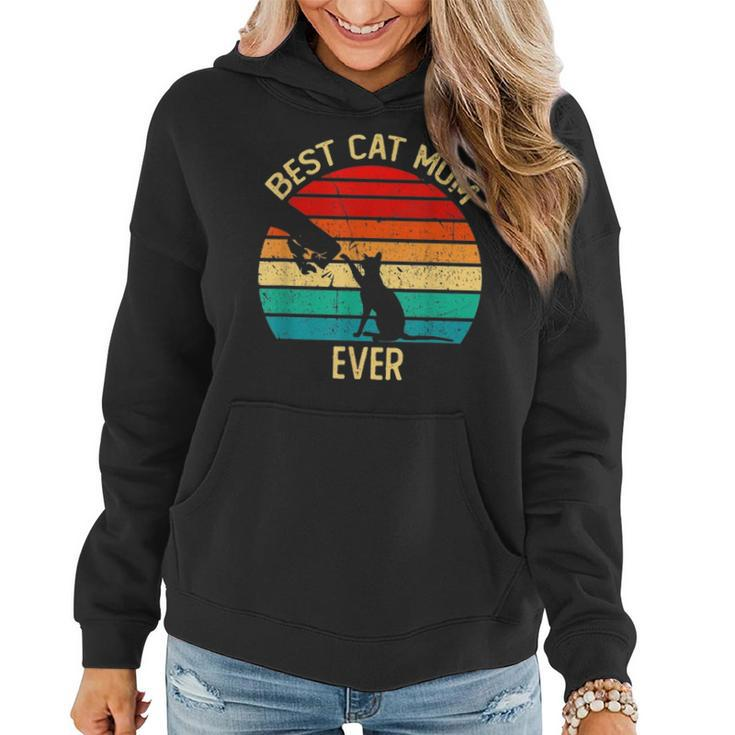 Best Cat Mom Ever Retro Vintage Gift Paw Fist Bump Funny Women Hoodie