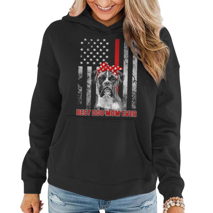 Best Dog Mom Ever Boxer  Dog Mom Usa Flag Patriotic Women Hoodie