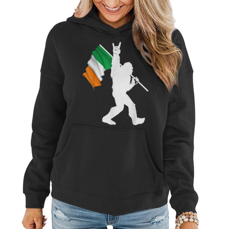 Bigfoot Rock And Roll On St Patricks Day With Irish Flag  Women Hoodie