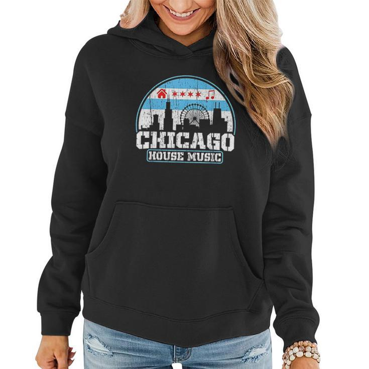 Chicago House Music Vintage Skyline Dj Gift V2 Women Hoodie Graphic Print Hooded Sweatshirt