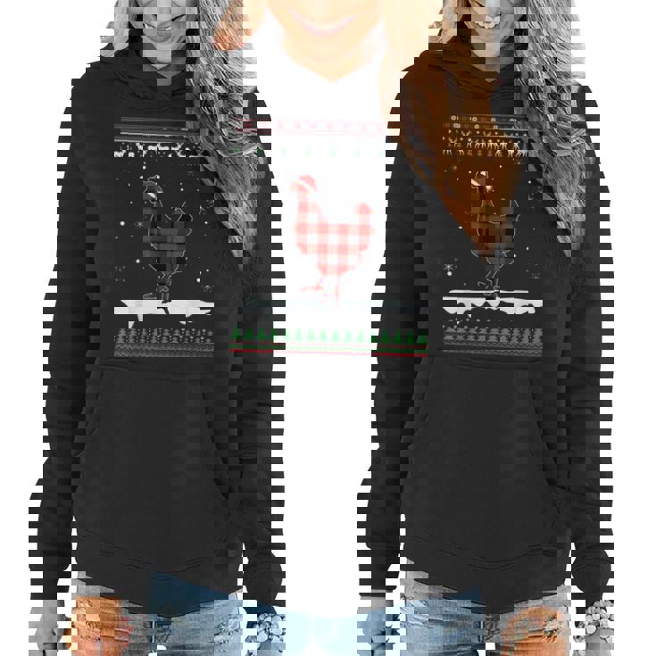 Chicken Christmas Pajama Red Plaid Family Ugly Christmas  Women Hoodie