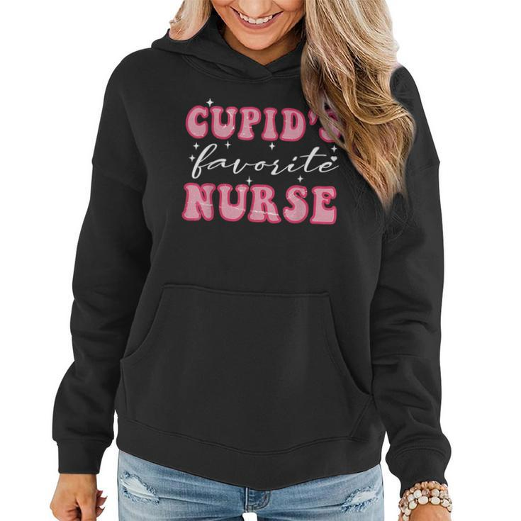 Cupids Favorite Nurse Groovy Retro Valentines Day Nurse  Women Hoodie