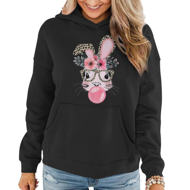 Cute Bunny With Leopard Glasses Happy Easter Day  Women Hoodie