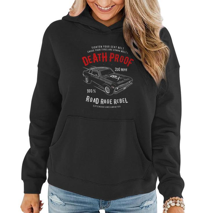 Death Proof Distressed Muscle Car Racing Vintage Skull Lightning Bolts Women Hoodie Graphic Print Hooded Sweatshirt