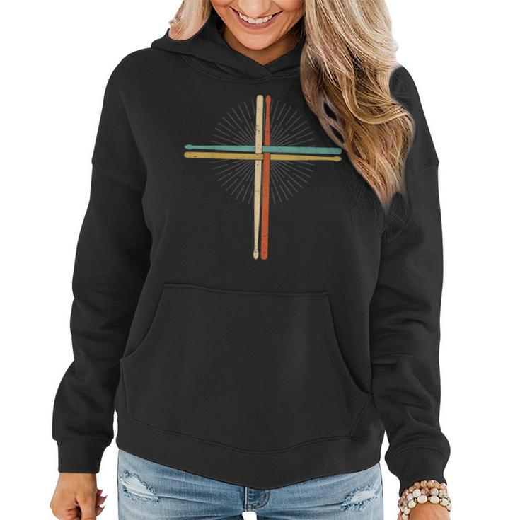 Drummer Drumming Drums Percussion I Faith Jesus Crucifix  Women Hoodie