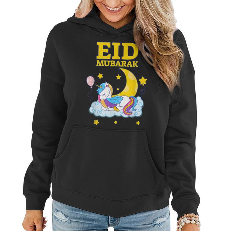 Eid Mubarak Present For Kids Mom Girls Eid Mubarak Unicorn  Women Hoodie