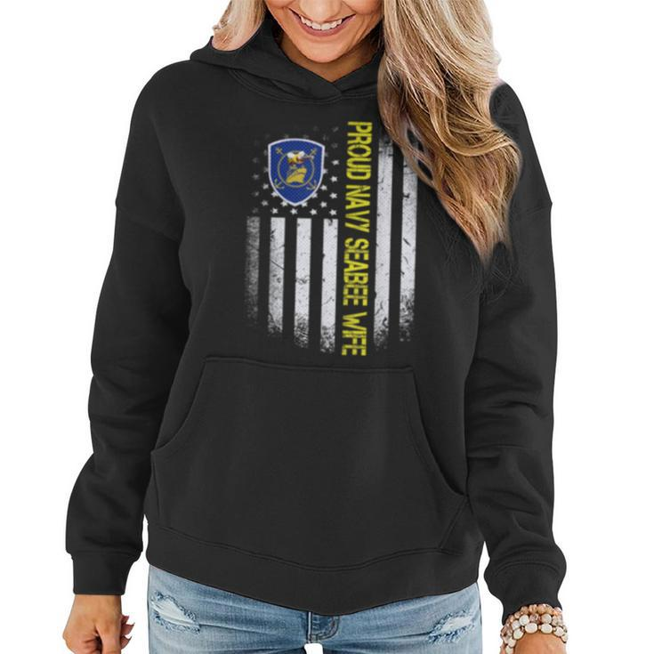 Flag Usa Proud Us Navy Seabee Wife Us Military Family Gift  Women Hoodie
