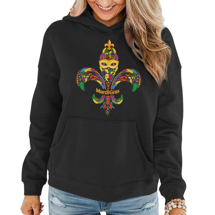 Fleur De Lis & Mardi Gras Mask & Beads New Orleans Souvenir  Women Hoodie Graphic Print Hooded Sweatshirt