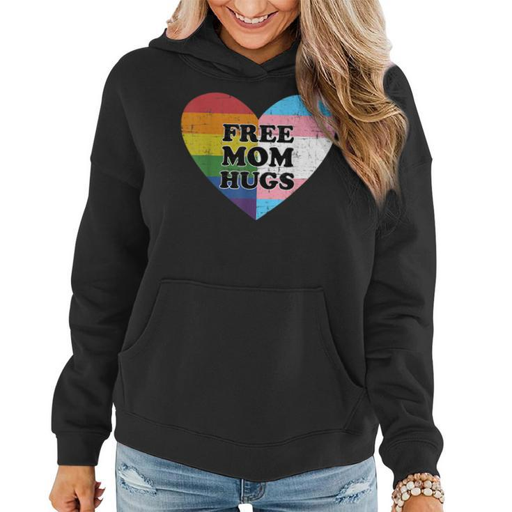 Free Mom Hugs With Rainbow And Transgender Flag Heart  Women Hoodie