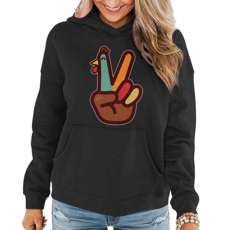 Funny Cute Thanksgiving Hand Turkey Peace Sign Women Hoodie