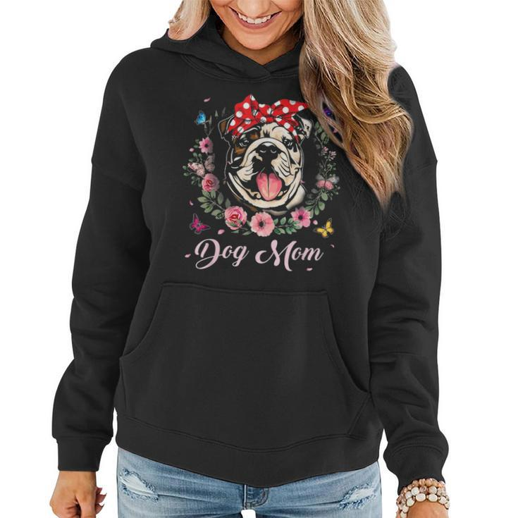 Funny English Bulldog Mom Flowers Graphic Mothers Day Gift Women Hoodie