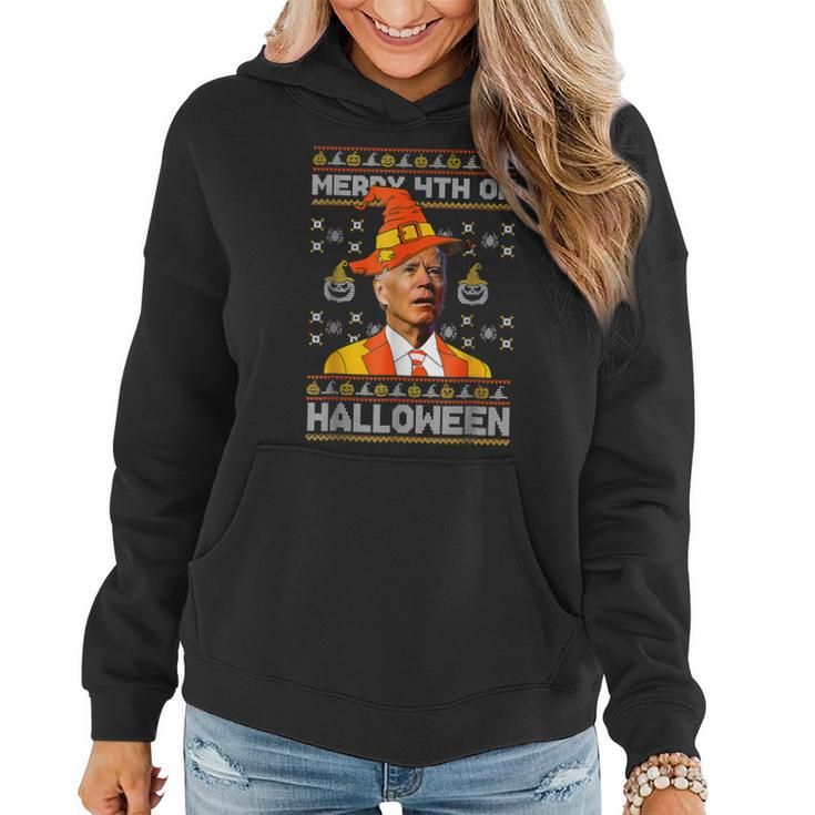 Funny Joe Biden Merry 4Th Of Halloween Costume Scary Pumpkin  Women Hoodie Graphic Print Hooded Sweatshirt