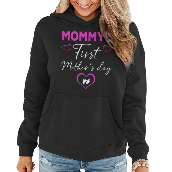 Funny Mommys First Mothers Day  Heart Footprint Tee Women Hoodie