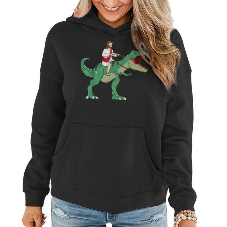 Funny Parody Jesus Riding Dinosaur Meme Dino Lover Believer  Women Hoodie