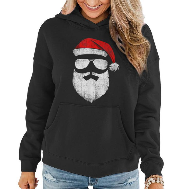 Funny Santa Claus Face Sunglasses With Hat Beard Christmas Tshirt Women Hoodie