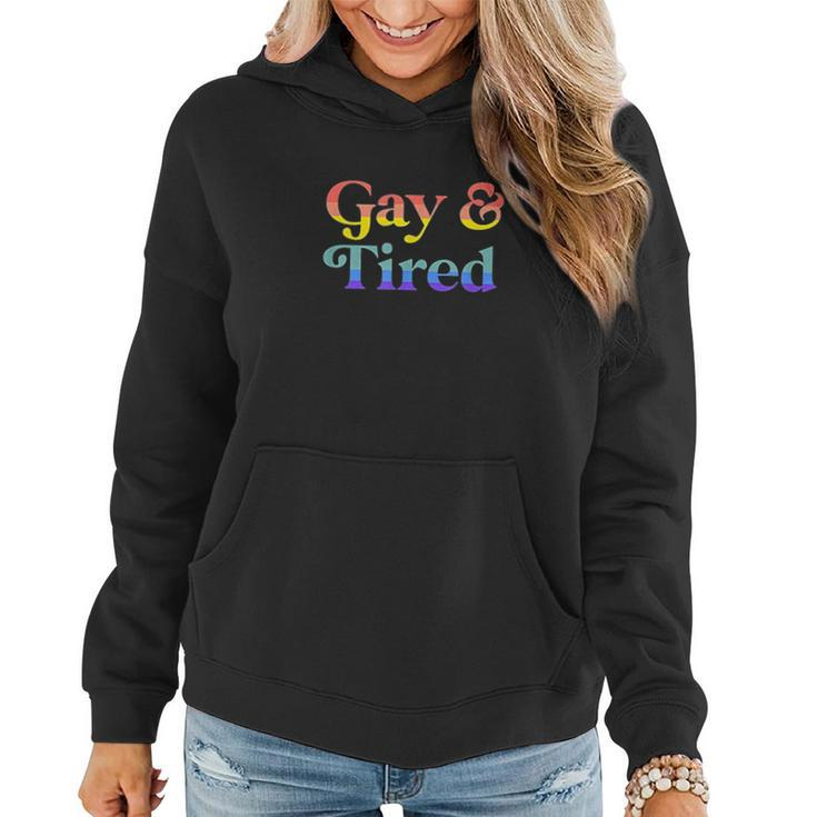 Gay And Tired LGBTQIA Retro Aesthetic Lesbian Pride Flag Women Hoodie Graphic Print Hooded Sweatshirt