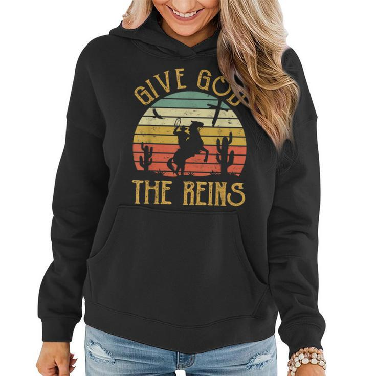 Give God The Reins  Funny Cowboy Riding Horse Christian  Women Hoodie