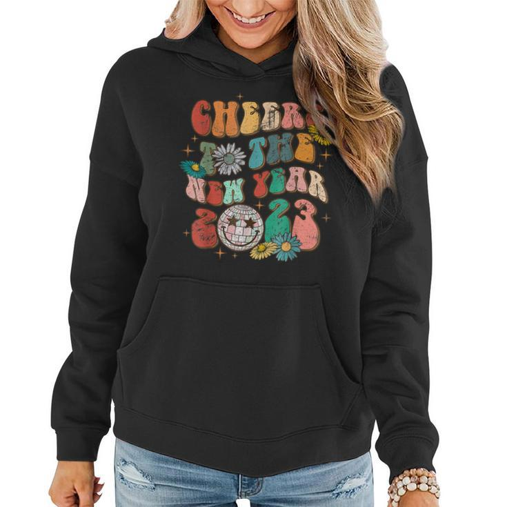 Groovy Cheers To The New Year 2023 Happy New Year Funny  Women Hoodie Graphic Print Hooded Sweatshirt