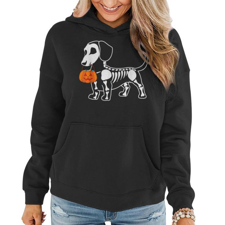 Halloween Dachshund Skeleton Weenie Wiener Sausage Dog  Women Hoodie Graphic Print Hooded Sweatshirt