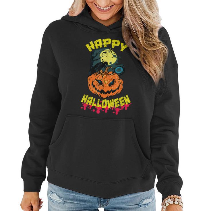 Halloween Grinsender Kürbis Horror Lustiges Spaß Frauen Hoodie