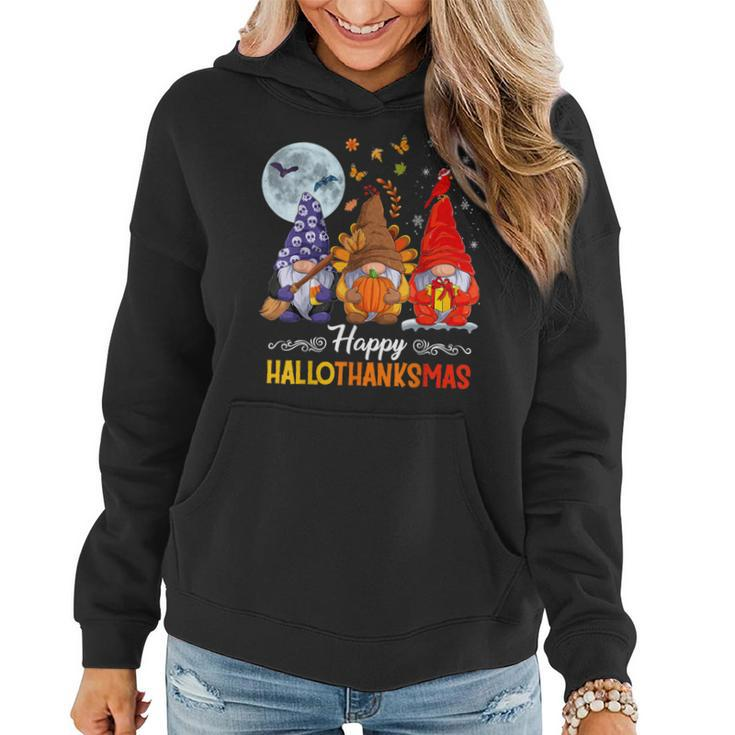 Halloween Thanksgiving Christmas Happy Hallothanksmas Gnomes  V55 Women Hoodie Graphic Print Hooded Sweatshirt