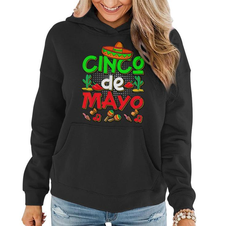Happy Cinco De Mayo Colorful Sombrero Cactus Mexican Party  Women Hoodie