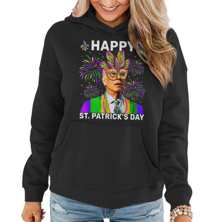 Happy St Patricks Day Confused Biden Sarcastic Mardi Gras  Women Hoodie