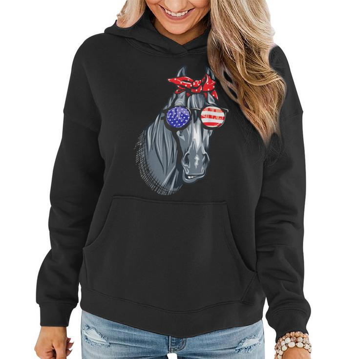 Horse 4Th Of July  Women Horse Graphic American Flag  Women Hoodie