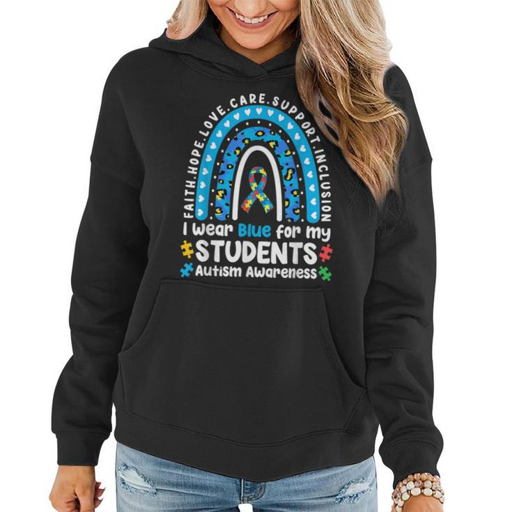 I Wear Blue For My Students Leopard Rainbow Autism Awareness  Women Hoodie