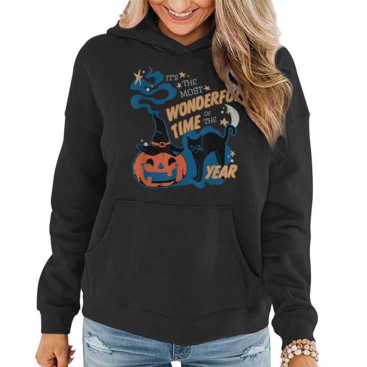 Its The Most Wonderful Time Of The Year Black Cat Halloween Women Hoodie Graphic Print Hooded Sweatshirt
