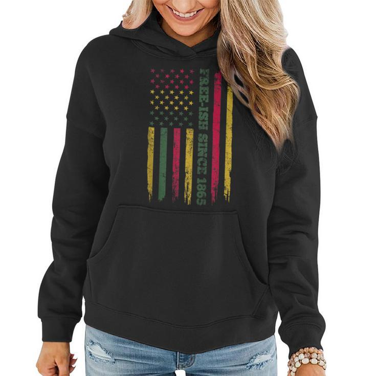 Juneteenth American Flag Free-Ish Since 1865 Black Pride Women Hoodie Graphic Print Hooded Sweatshirt