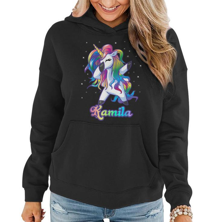 Kamila Name Personalized Custom Rainbow Unicorn Dabbing Women Hoodie