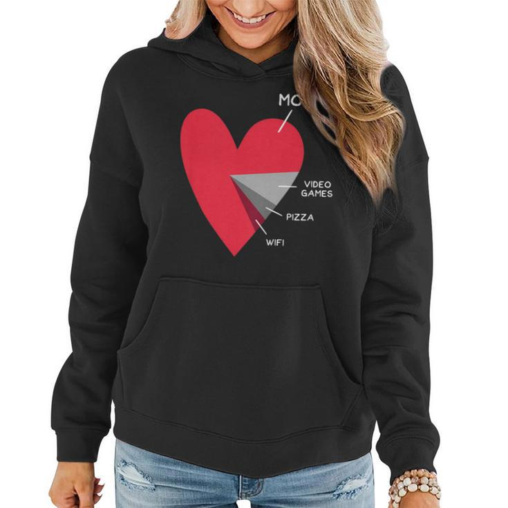 Kids Funny Heart Mom Video Games Pizza Wifi Valentines Day  Women Hoodie