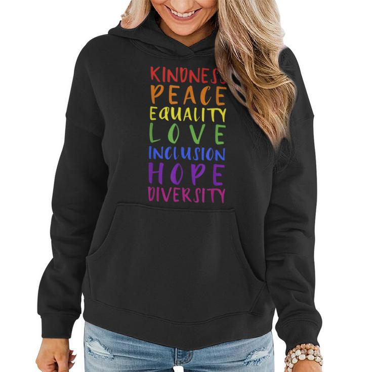 Kindness Peace Inclusion Hope Rainbow For Gay And Lesbian  Women Hoodie