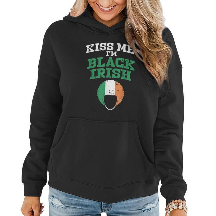 - Kiss Me Im Black Irish St Patricks Day Afro African Women Hoodie Graphic Print Hooded Sweatshirt