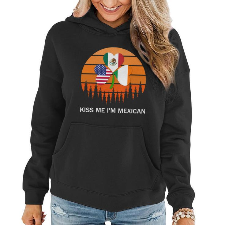 Kiss Me Im Mexican Funny St Patricks Day Mexico Retro Sunset Shirt Women Hoodie Graphic Print Hooded Sweatshirt