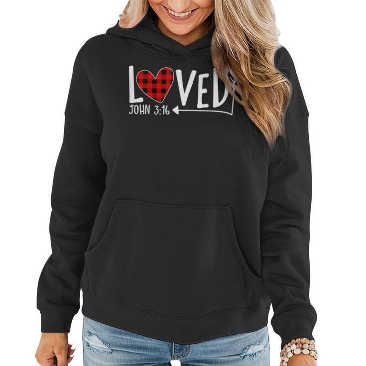 Loved John 316 Red Plaid Heart Christian Valentines Day  Women Hoodie