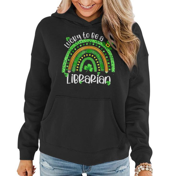 Lucky To Be A Librarian Rainbow Leopard St Patricks Day  Women Hoodie