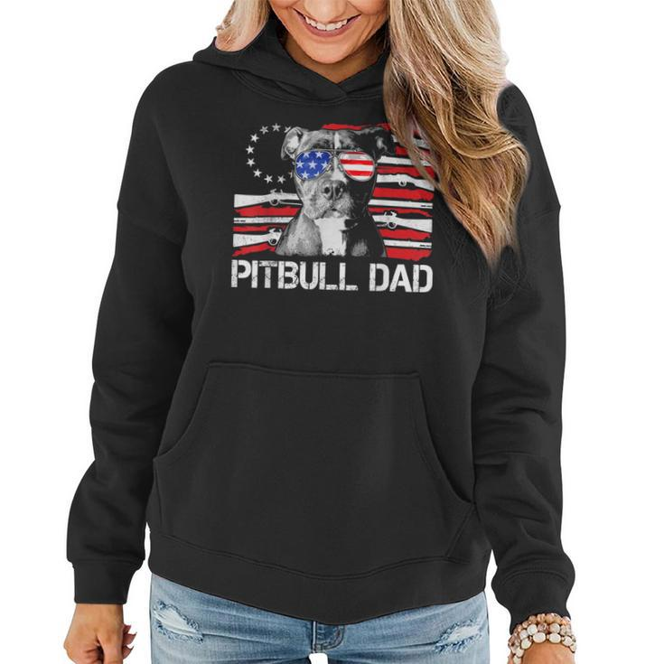 Mens Pitbull Dad Gun Rights American Flag 4Th Of July Dog Lover Women Hoodie Graphic Print Hooded Sweatshirt