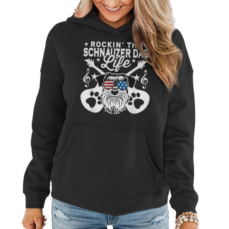 Mens Rockin The Schnauzer Dad Life Dog Lover Guitar Musician Women Hoodie Graphic Print Hooded Sweatshirt