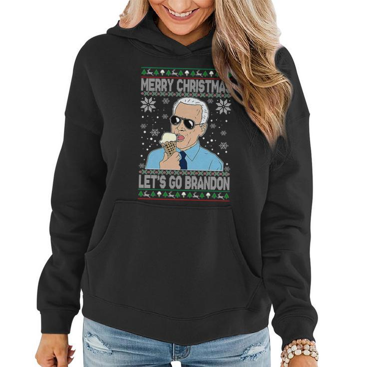 Merry Xmas Lets Go Brandon Ugly Christmas Sweater Ice Cream Women Hoodie
