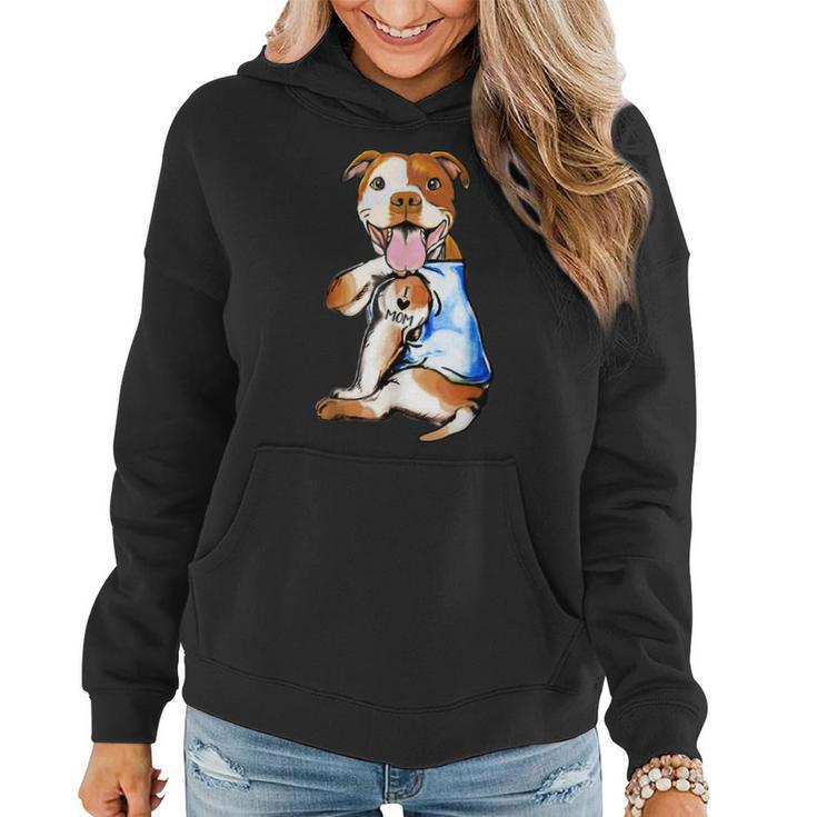 Mothers Day Gifts Pit Bull Dog Tattoo I Love Mom  Women Hoodie